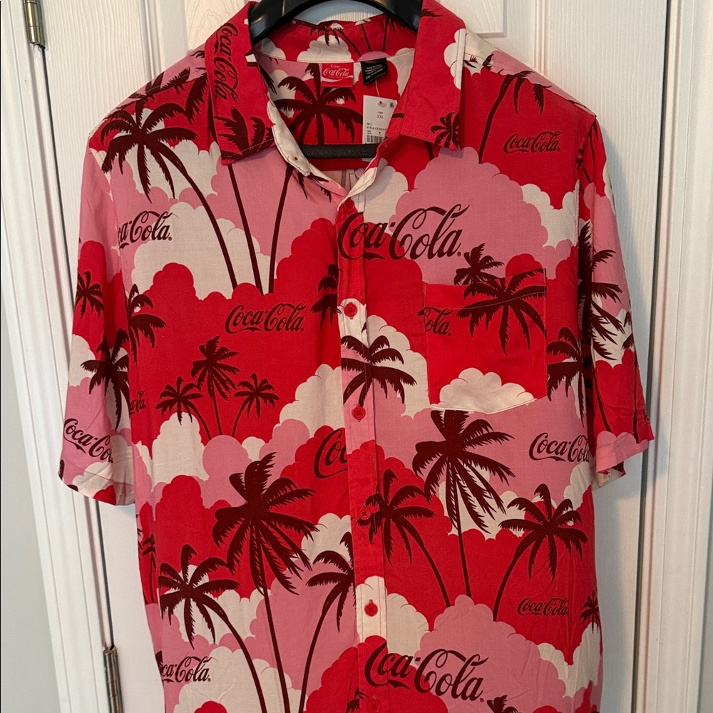 Coca Cola Men's Red and Pink Tropical Shirt Sz XXL NWT